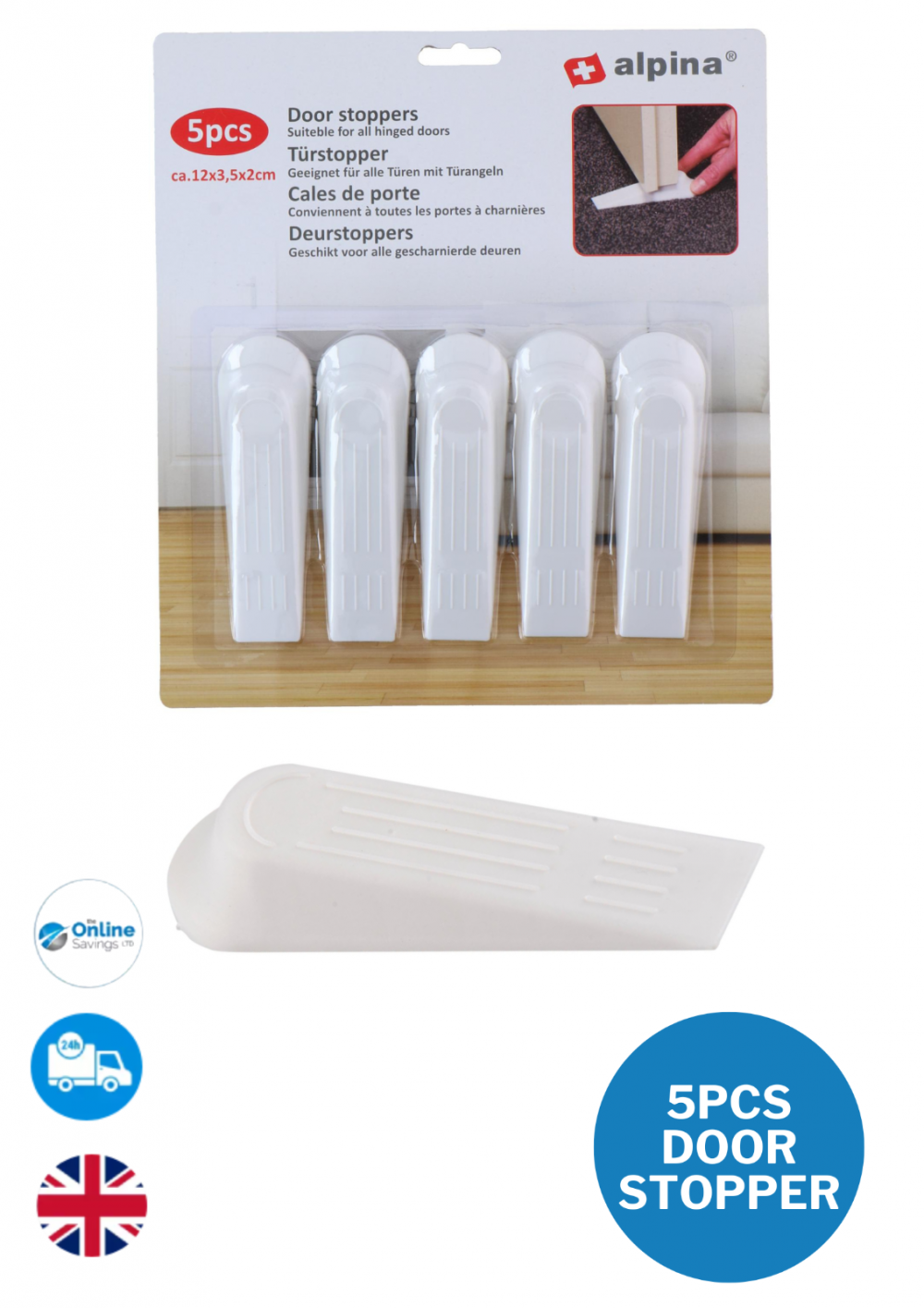 RUBBER DOOR STOPPER WHITE HEAVY DUTY STRONG HOME OFFICE DOORS NON SLIP 5PCS