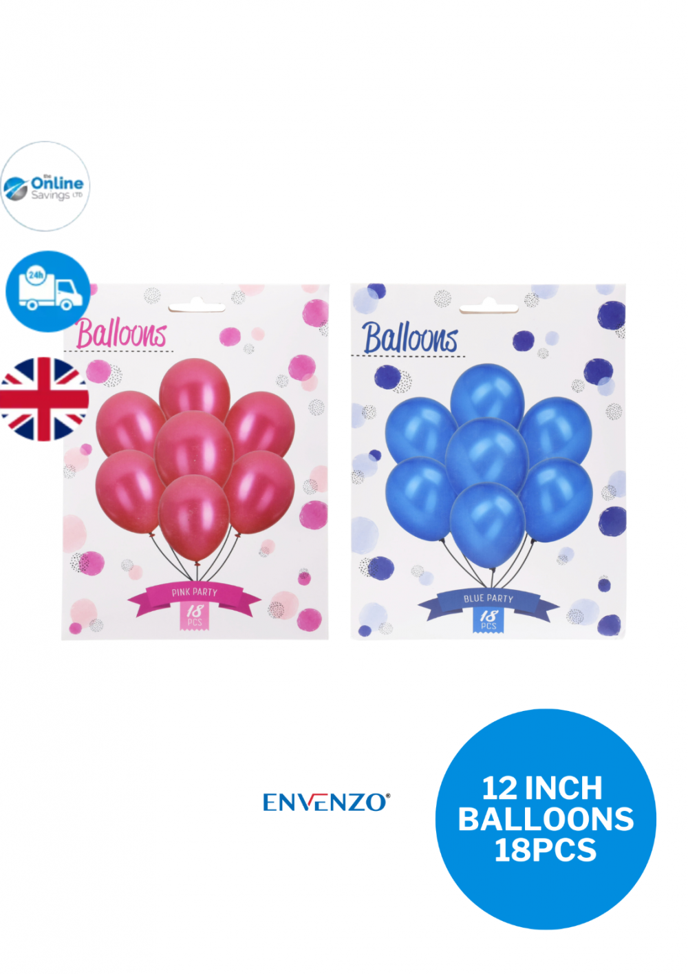 18PCS 12 INCH  RUBBER BALLOONS PARTY BIRTHDAY WEDDING BLUE HOT PINK - 18 PCS