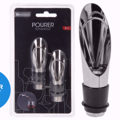2X Wine Bottle Pourer Stainless Steel with Pouring Cap Closing Cap Airtight
