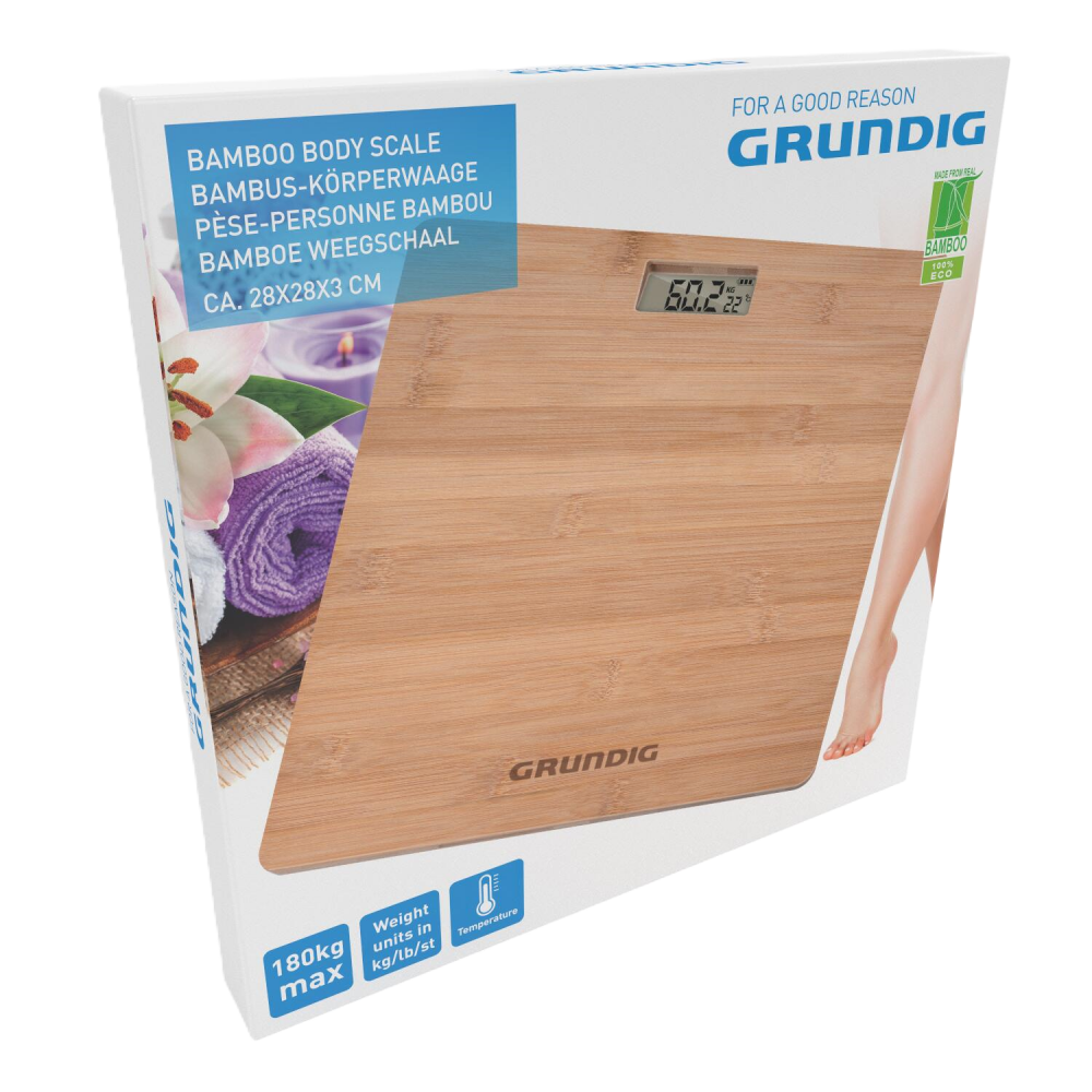 NEW GRUNDIG BAMBOO BODY SCALE FOR BODY WEIGHT SMART SCALE 180KG MAX KG/LB/ST - Image 2
