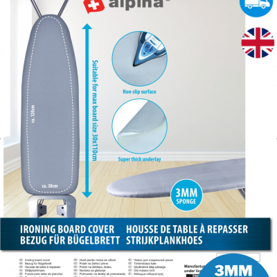IRONING BOARD COVER CLOTH SPONGE 3MM Heat Resistant Protective Pad 118x36