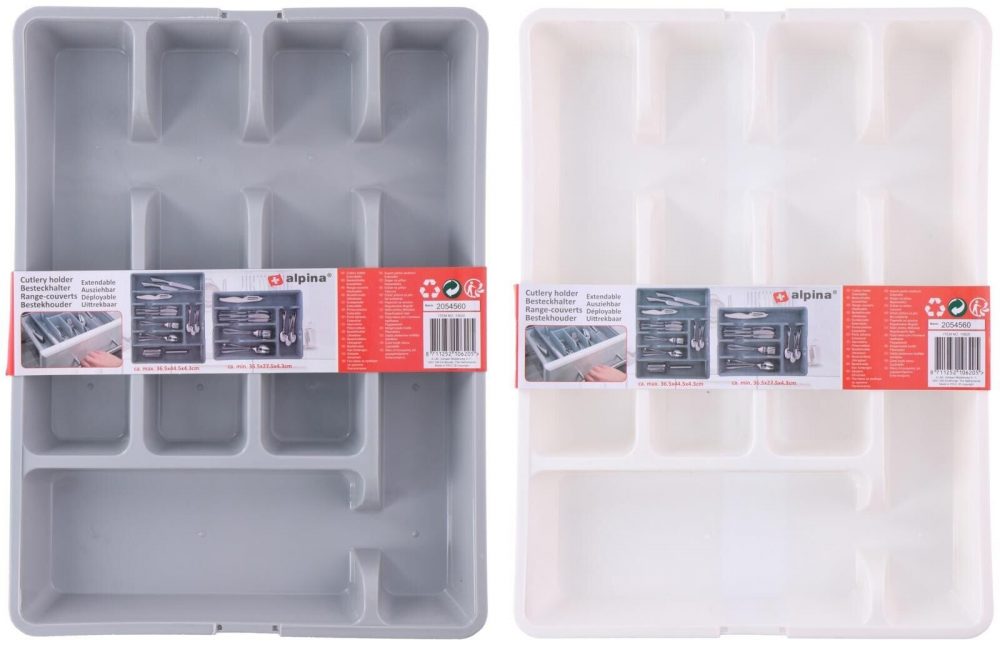 PLASTIC CUTLERY HOLDER TRAY WHITE GREY KITCHEN DRAWER ORGANISER EXPANDABLE - Image 2