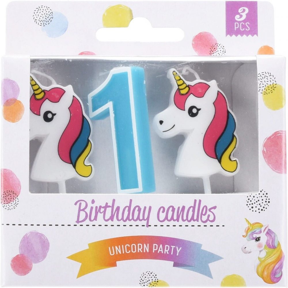 UNICORN BIRTHDAY NUMBER CANDLES 0 TO 9 CAKE TOPPER DECOR PARTY BIRTHDAY -  3PCS - Image 2