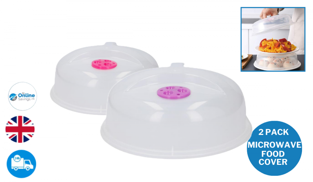 Microwave Food Plate Cover Clear Lid Splash Splatter Guard Colored Handle 2PACK