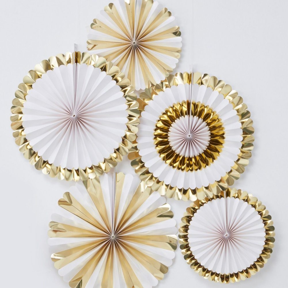 FAN PAPER GOLD SET OF 5PCS  Wedding Baby Birthday Paper Party Decorations - GOLD - Image 10