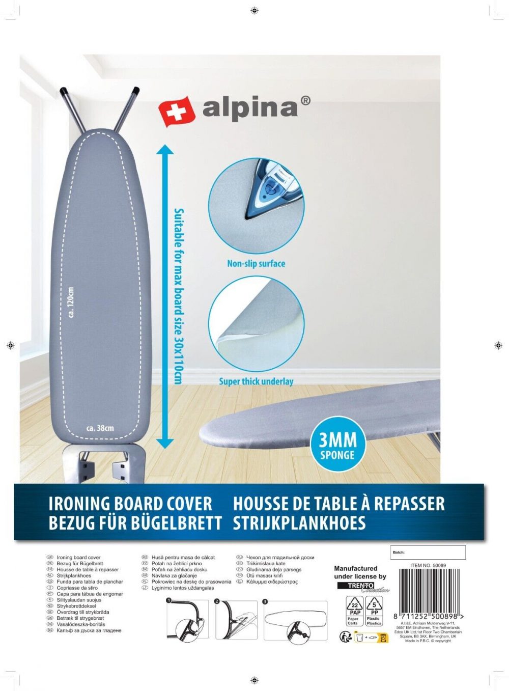 IRONING BOARD COVER CLOTH SPONGE 3MM Heat Resistant Protective Pad 118x36 - Image 2