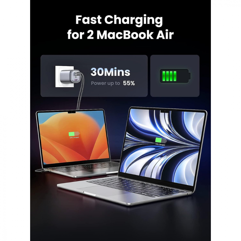 UGREEN 100W Charger 4Port USB-C GaN For MacBook/iPhone/iPad UK Fast Wall Charger - Image 9