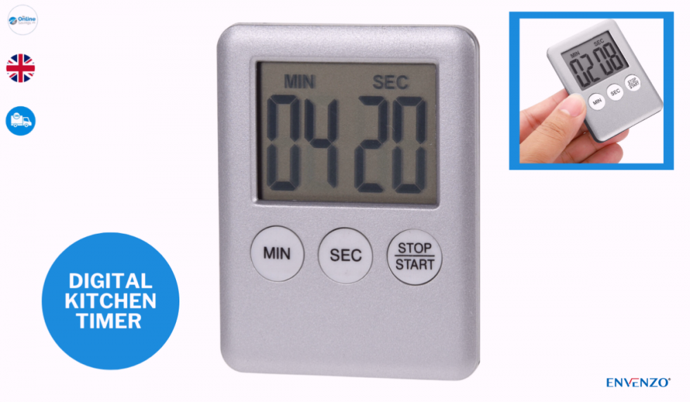 Digital Kitchen Timer LCD Display With Magnet 100 Minutes BATTERY INCLUDED