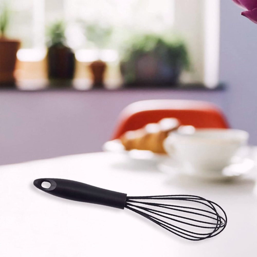 Silicone Whisk for Manual Mixing Whisk Beat Frothing and Stir Full Black Color - Image 6