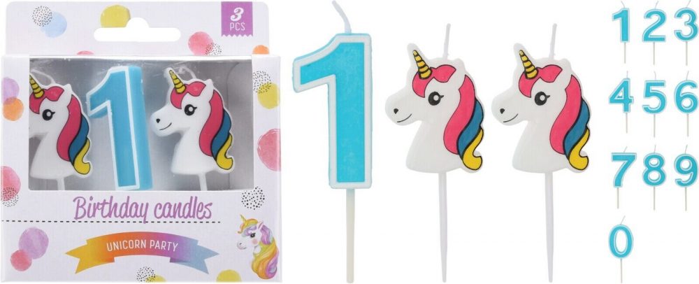 UNICORN BIRTHDAY NUMBER CANDLES 0 TO 9 CAKE TOPPER DECOR PARTY BIRTHDAY -  3PCS - Image 3