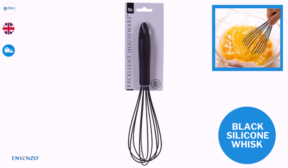 Silicone Whisk for Manual Mixing Whisk Beat Frothing and Stir Full Black Color