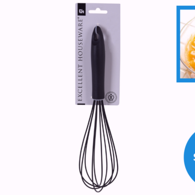 Silicone Whisk for Manual Mixing Whisk Beat Frothing and Stir Full Black Color