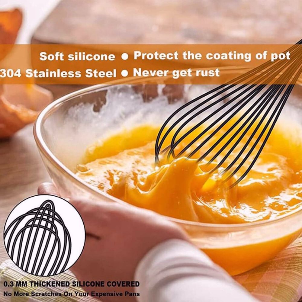Silicone Whisk for Manual Mixing Whisk Beat Frothing and Stir Full Black Color - Image 7