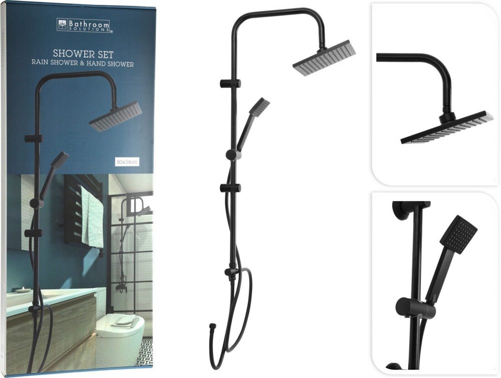 MODERN BATHROOM RAIN SHOWER COLUMN SET MATT BLACK STAINLESS STEEL SHOWER 2-IN-1 - Image 2