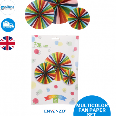 PAPER FAN DECORATION MULTICOLOR PARTY EVENT WEDDING COLORFULL PAPER FAN 3PCS NEW