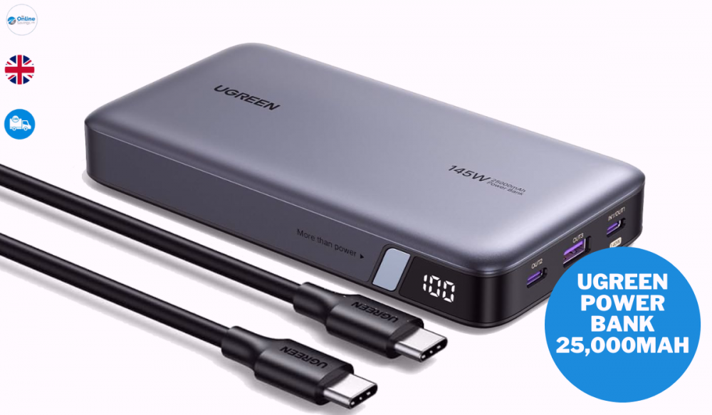 UGREEN 25000mAh Portable Quick Charging Power Bank with USB-C Cable 145W