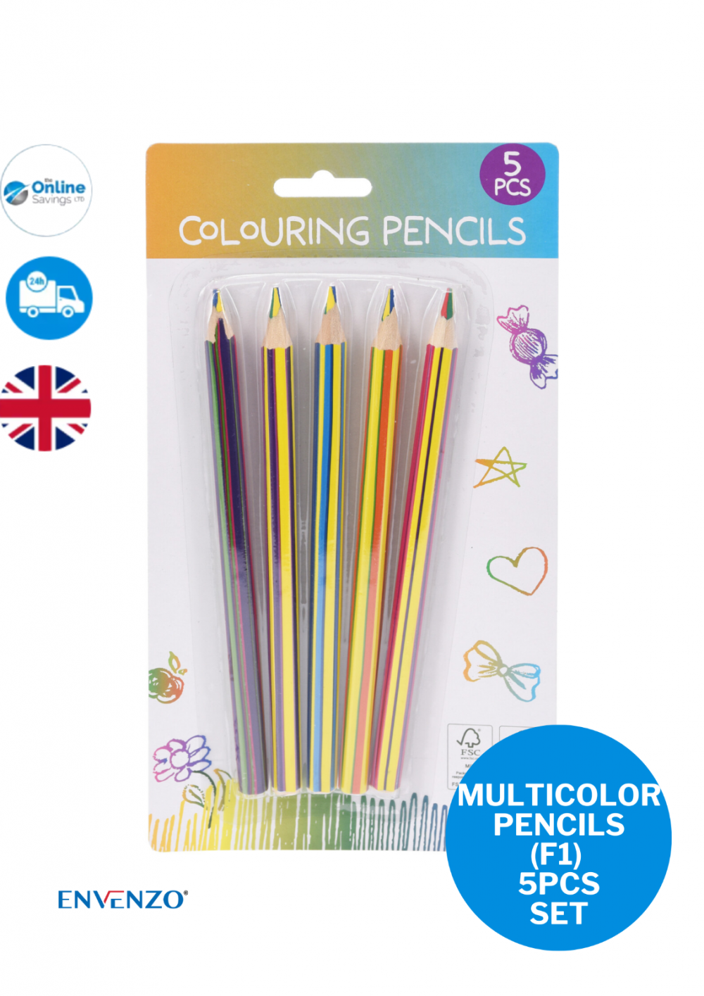 5PCS MUTI-COLOR PENCILS SET OF(F1) PERFECT FOR KIDS ADULTS DRAWINGS ACTIVITY NEW