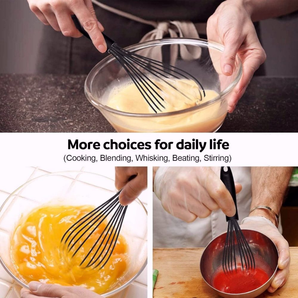 Silicone Whisk for Manual Mixing Whisk Beat Frothing and Stir Full Black Color - Image 8