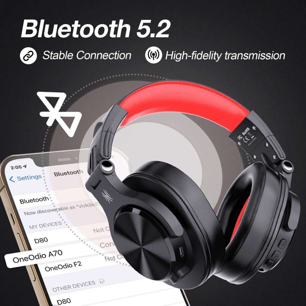 NEW! OneOdio FUSION A70-SERIES with Bluetooth BLACK AND RED Head Phones Over-ear - Image 12