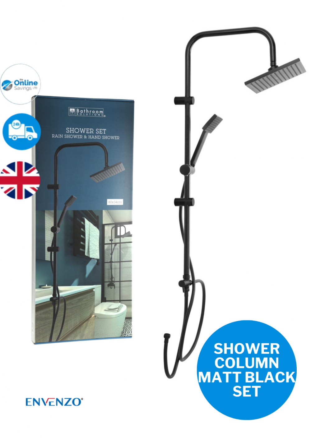 MODERN BATHROOM RAIN SHOWER COLUMN SET MATT BLACK STAINLESS STEEL SHOWER 2-IN-1 - Image 6