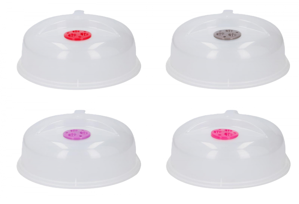 Microwave Food Plate Cover Clear Lid Splash Splatter Guard Colored Handle 2PACK - Image 2