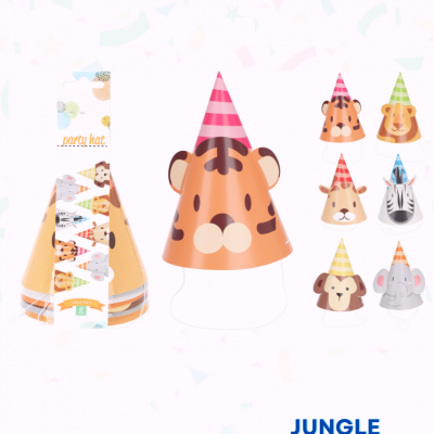 NEW HAT PAPER JUNGLE DESIGN Party Hats for Kids Birthday Party Games Fun - 8PCS
