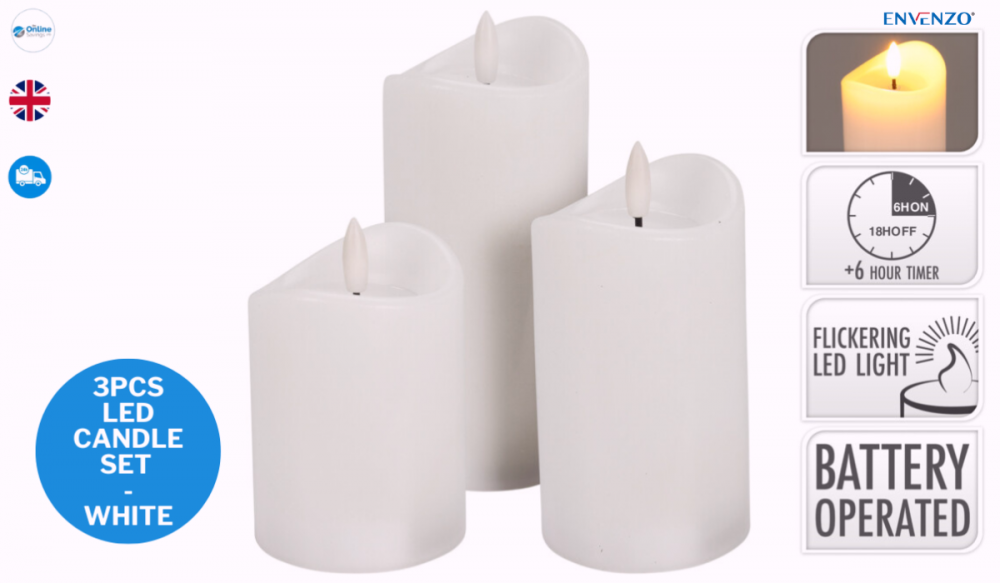 Realistic wax Led Candles Set of 3 PCS With Timer Battery Powered Operated Flame