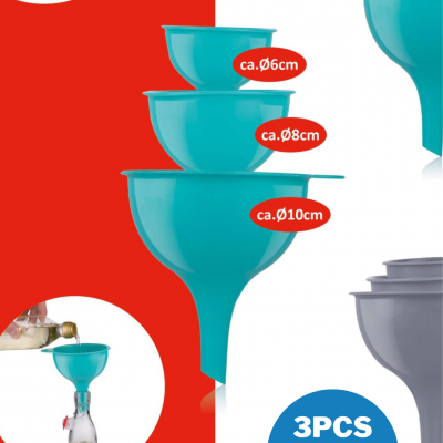 PLASTIC FUNNEL SET TURQOUISE GREY SMALL MEDUIM LARGE SIZE 3PCS FUNNEL OIL