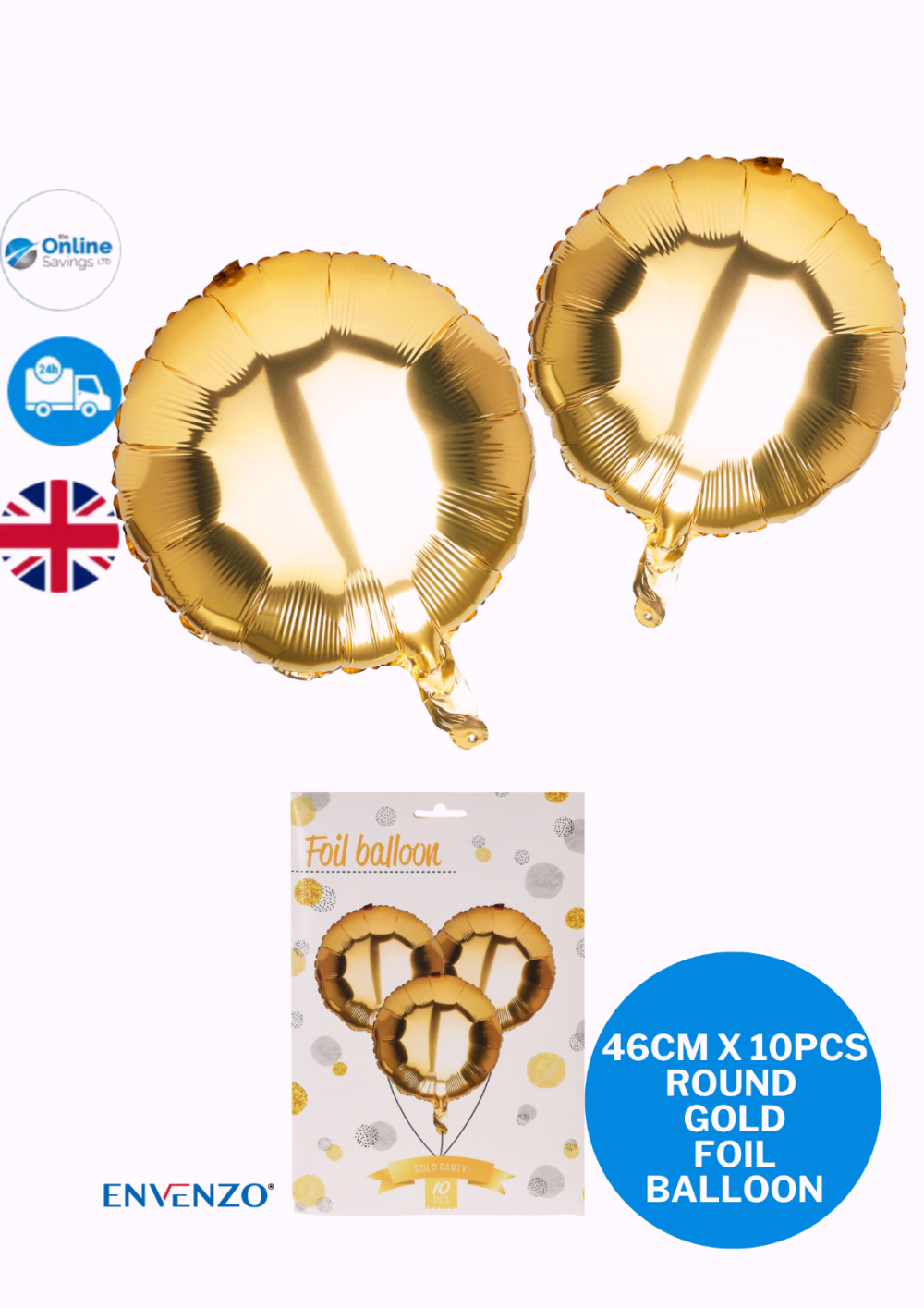 GOLD ROUND FOIL  BALLOON 46CM SET OF 10 PCS CIRCLE BIRTHDAY PARTY WEDDING 46CM