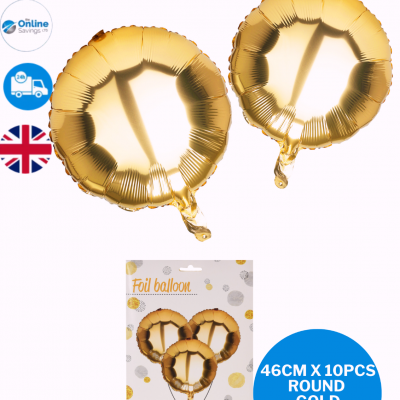 GOLD ROUND FOIL  BALLOON 46CM SET OF 10 PCS CIRCLE BIRTHDAY PARTY WEDDING 46CM