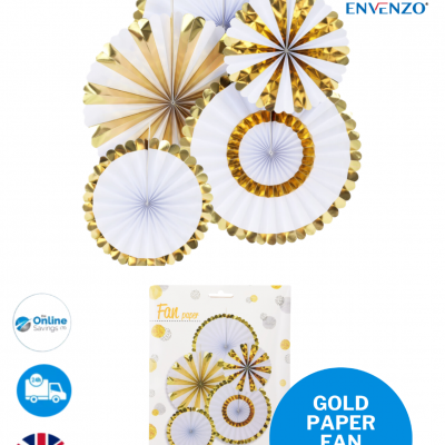 FAN PAPER GOLD SET OF 5PCS  Wedding Baby Birthday Paper Party Decorations - GOLD