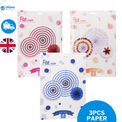 PAPER FAN COLOR SET OF 3PCS Wedding Baby Birthday Paper Party Decorations - 3PCS
