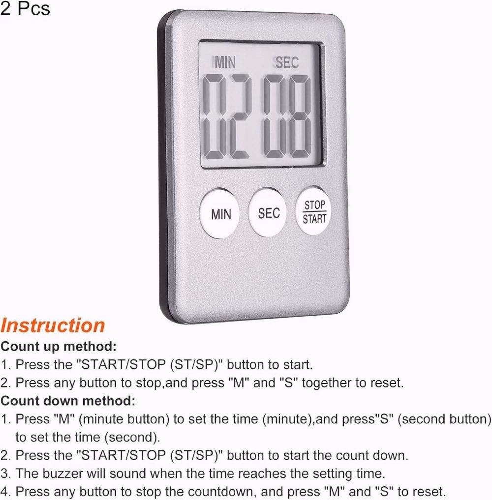 Digital Kitchen Timer LCD Display With Magnet 100 Minutes BATTERY INCLUDED - Image 8