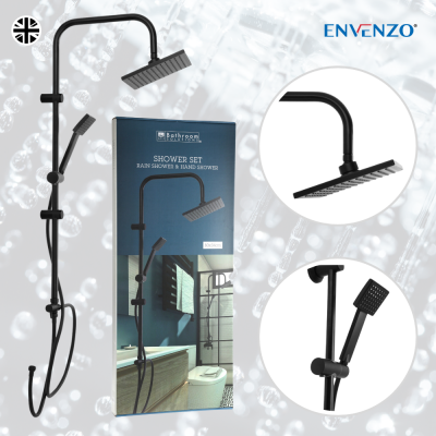 MODERN BATHROOM RAIN SHOWER COLUMN SET MATT BLACK STAINLESS STEEL SHOWER 2-IN-1