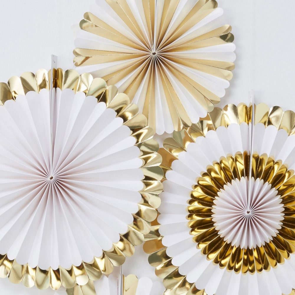 FAN PAPER GOLD SET OF 5PCS  Wedding Baby Birthday Paper Party Decorations - GOLD - Image 11