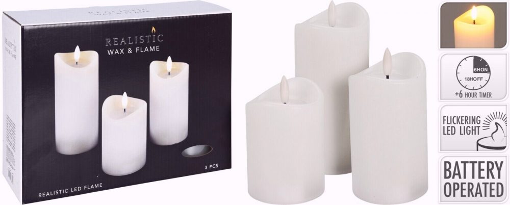Realistic wax Led Candles Set of 3 PCS With Timer Battery Powered Operated Flame - Image 2